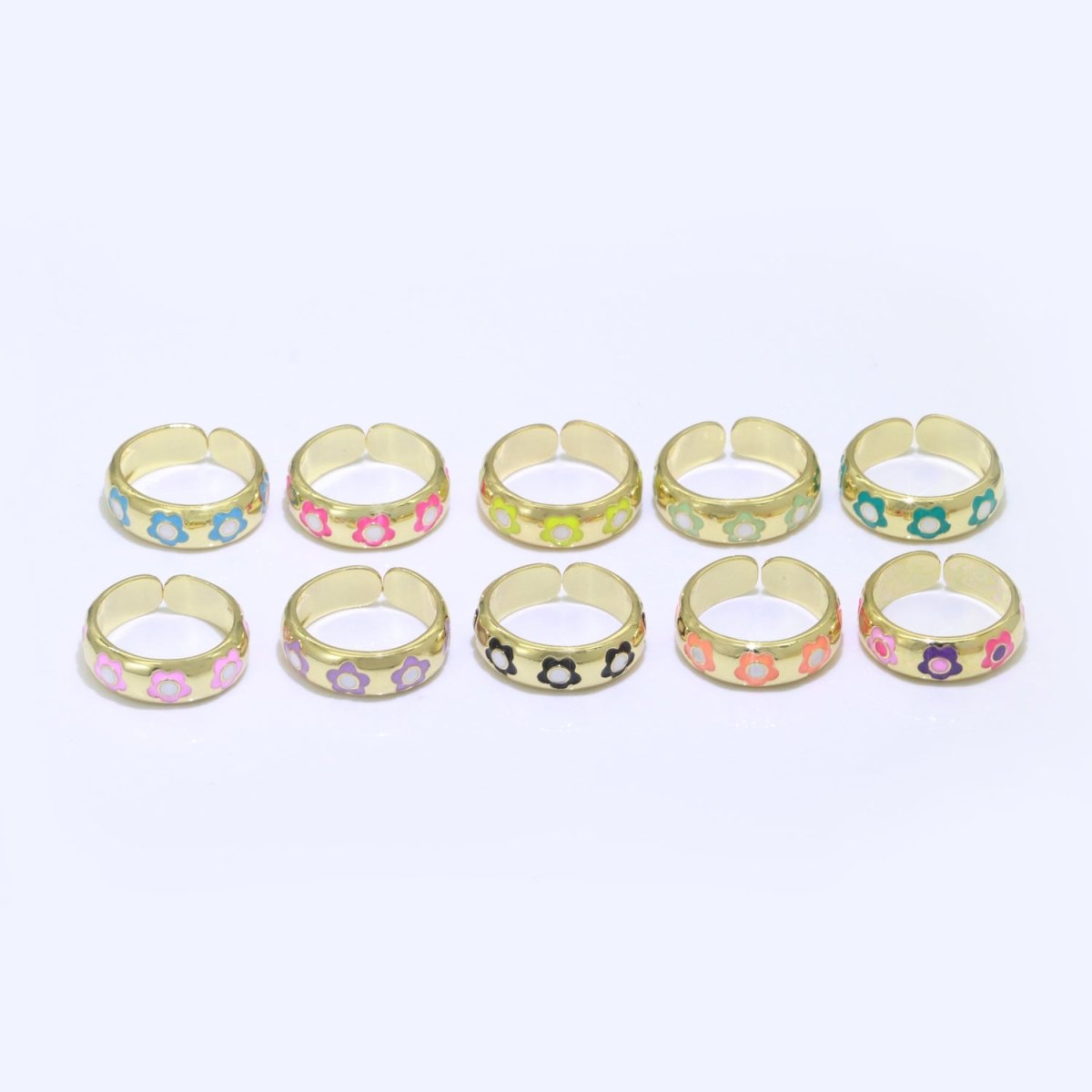 Gold Daisy Enamel Open Adjustable Ring Minimalist Jewelry Stackable Midi Ring S-021 ~ S-030 - DLUXCA