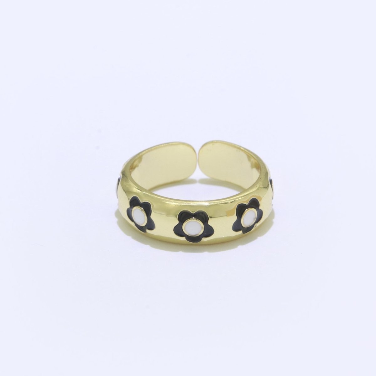 Gold Daisy Enamel Open Adjustable Ring Minimalist Jewelry Stackable Midi Ring S-021 ~ S-030 - DLUXCA