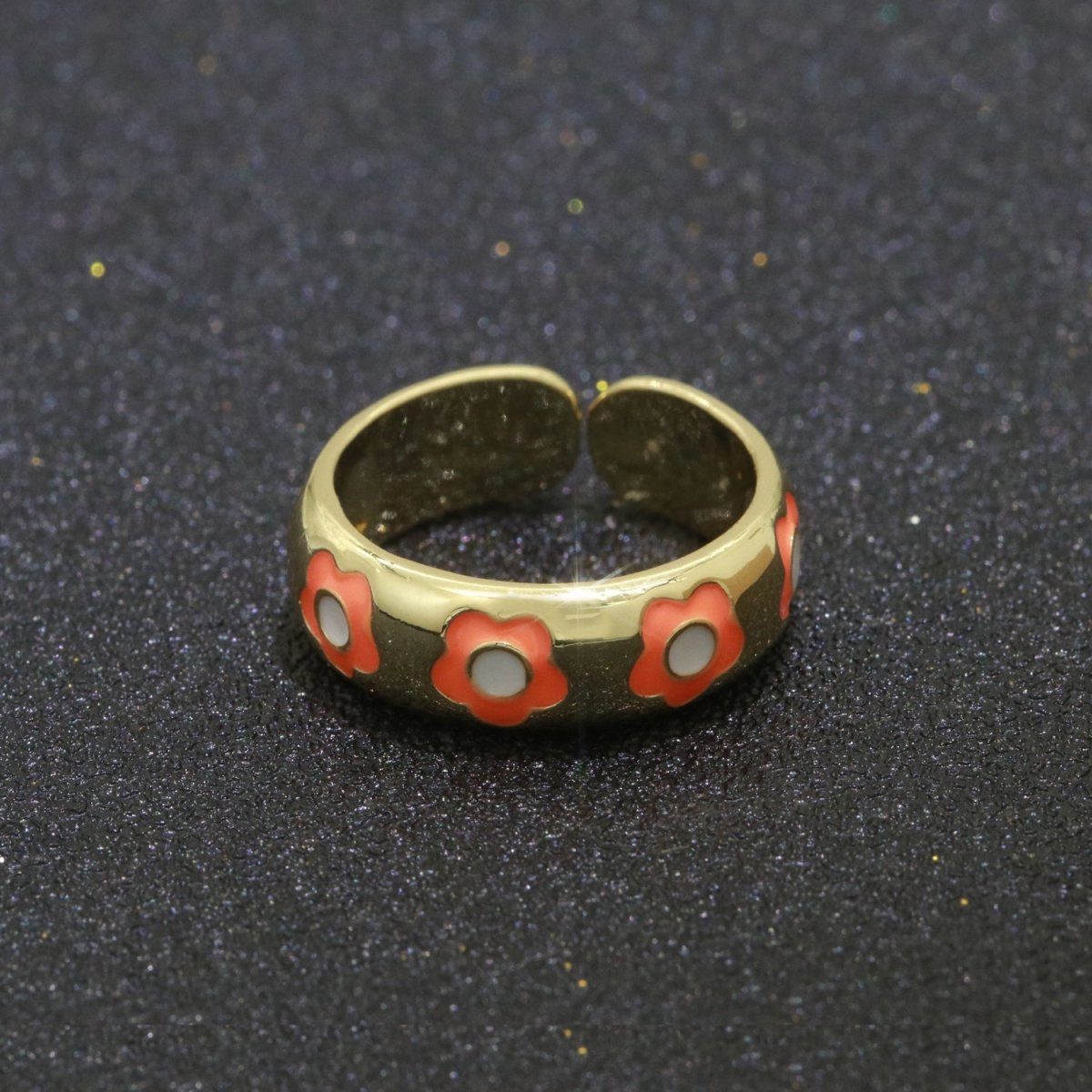 Gold Daisy Enamel Open Adjustable Ring Minimalist Jewelry Stackable Midi Ring S-021 ~ S-030 - DLUXCA