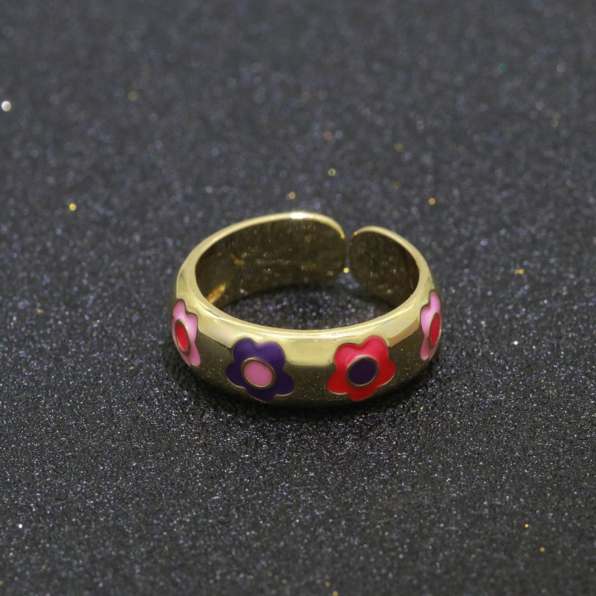 Gold Daisy Enamel Open Adjustable Ring Minimalist Jewelry Stackable Midi Ring S-021 ~ S-030 - DLUXCA