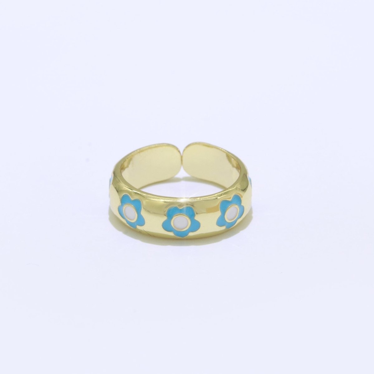 Gold Daisy Enamel Open Adjustable Ring Minimalist Jewelry Stackable Midi Ring S-021 ~ S-030 - DLUXCA