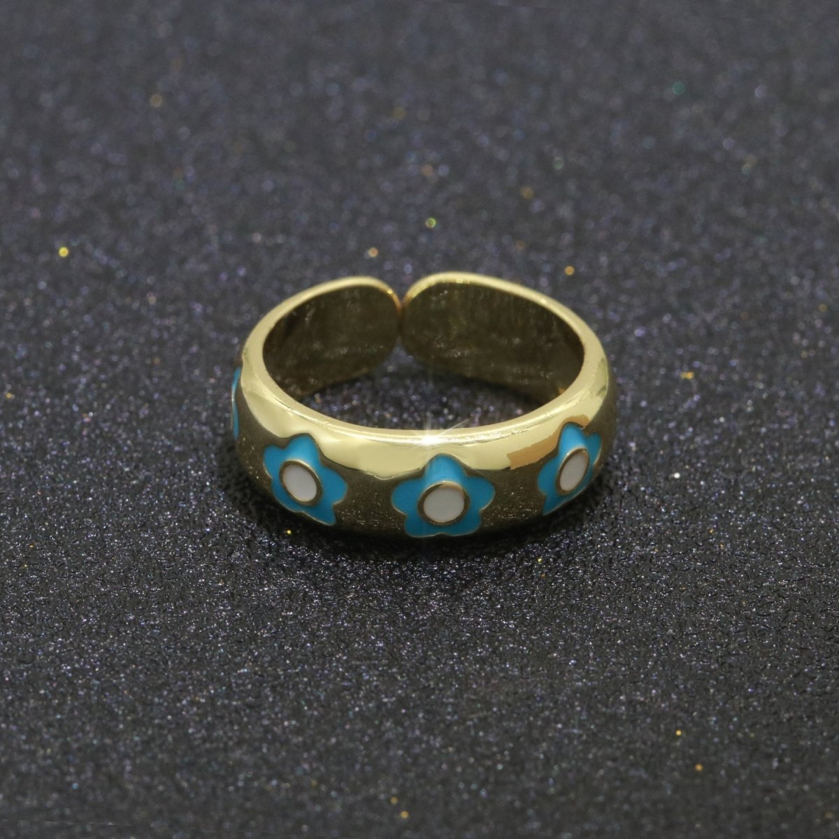 Gold Daisy Enamel Open Adjustable Ring Minimalist Jewelry Stackable Midi Ring S-021 ~ S-030 - DLUXCA