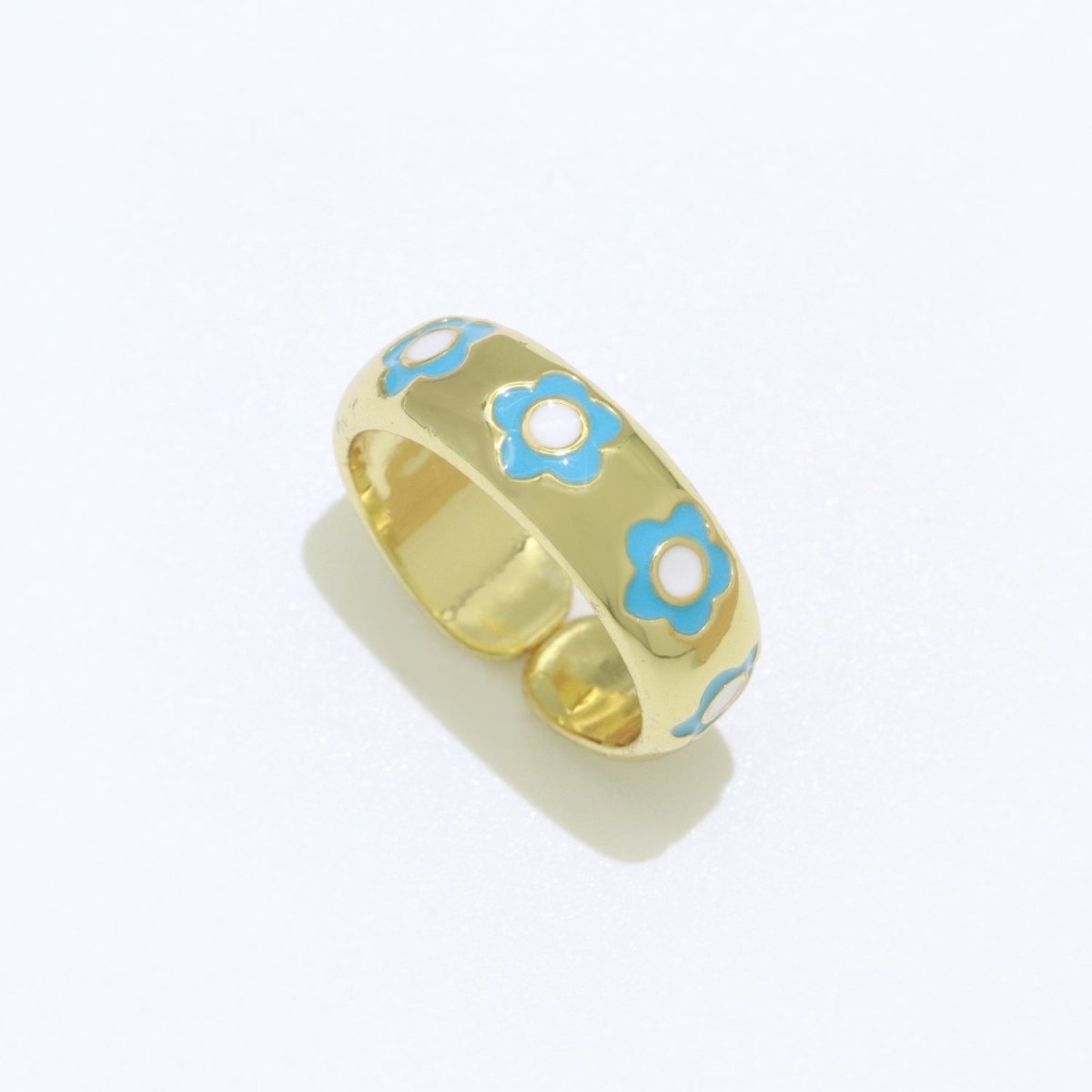 Gold Daisy Enamel Open Adjustable Ring Minimalist Jewelry Stackable Midi Ring S-021 ~ S-030 - DLUXCA