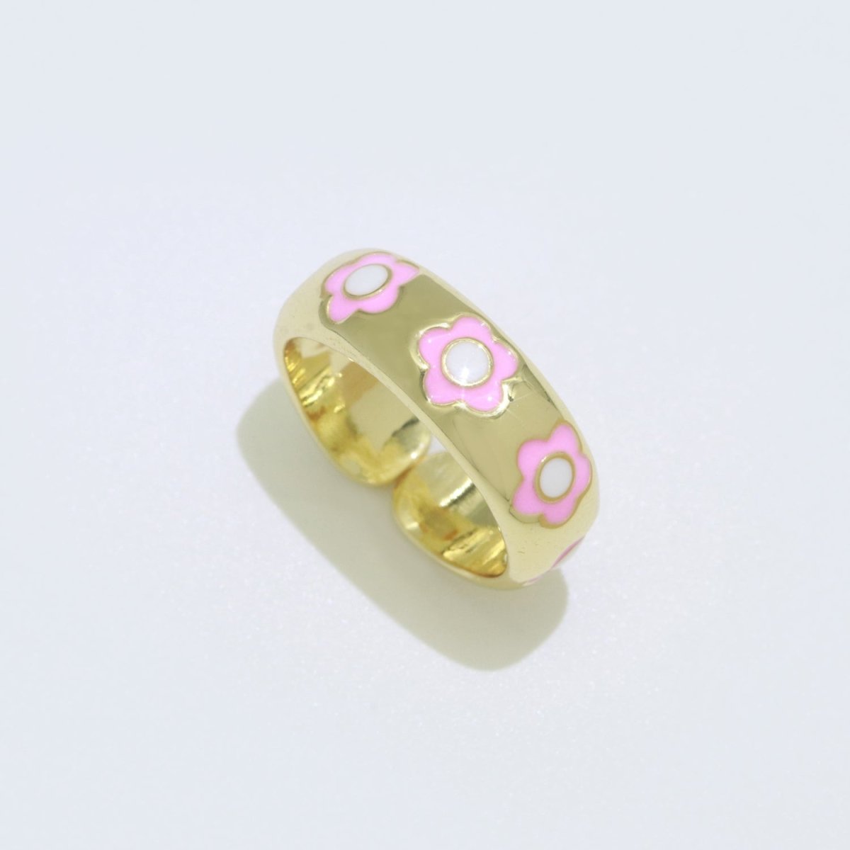 Gold Daisy Enamel Open Adjustable Ring Minimalist Jewelry Stackable Midi Ring S-021 ~ S-030 - DLUXCA