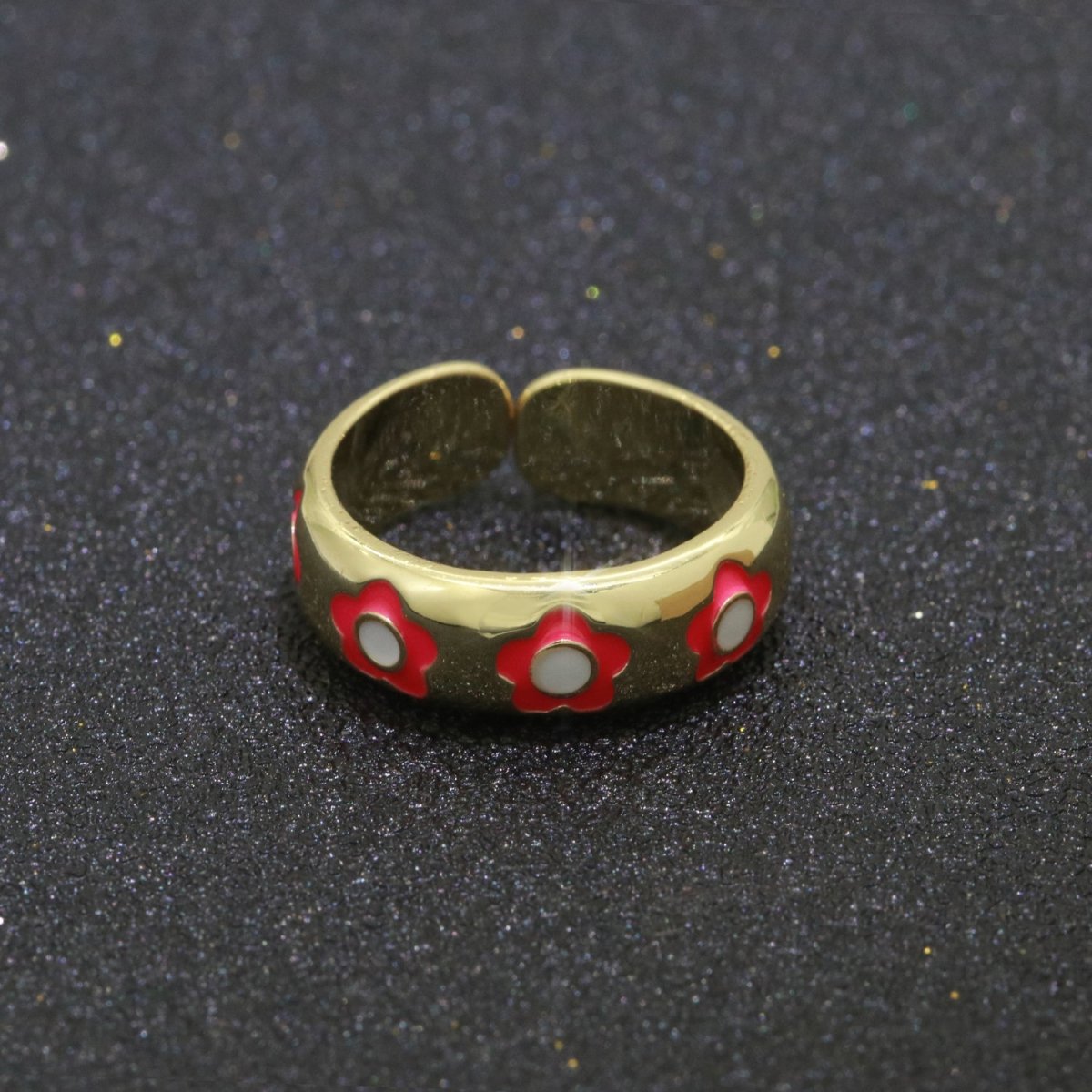 Gold Daisy Enamel Open Adjustable Ring Minimalist Jewelry Stackable Midi Ring S-021 ~ S-030 - DLUXCA