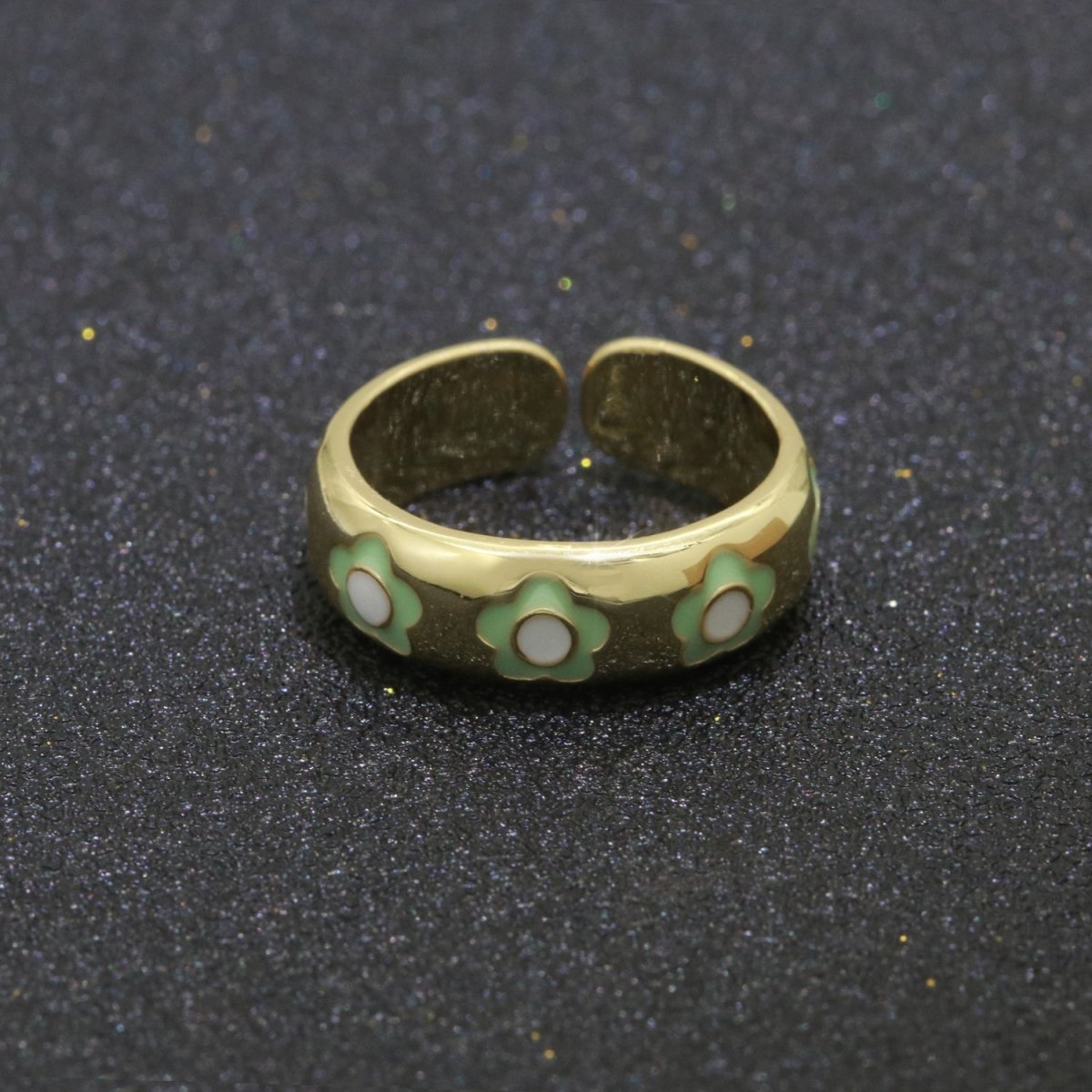 Gold Daisy Enamel Open Adjustable Ring Minimalist Jewelry Stackable Midi Ring S-021 ~ S-030 - DLUXCA