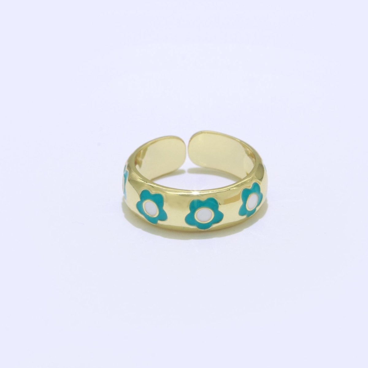 Gold Daisy Enamel Open Adjustable Ring Minimalist Jewelry Stackable Midi Ring S-021 ~ S-030 - DLUXCA