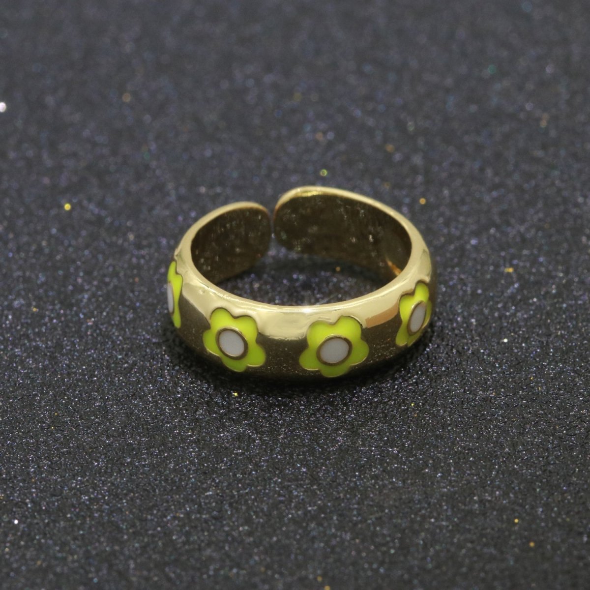 Gold Daisy Enamel Open Adjustable Ring Minimalist Jewelry Stackable Midi Ring S-021 ~ S-030 - DLUXCA