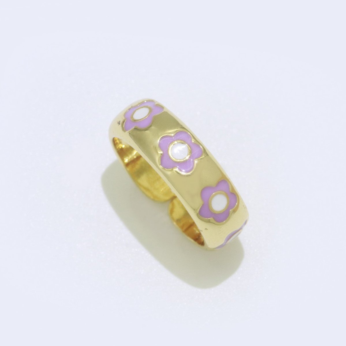 Gold Daisy Enamel Open Adjustable Ring Minimalist Jewelry Stackable Midi Ring S-021 ~ S-030 - DLUXCA