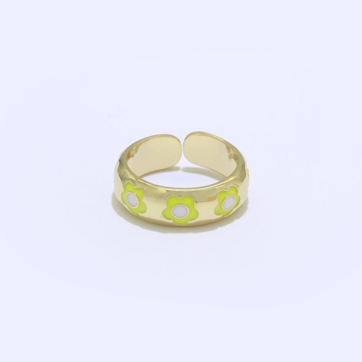 Gold Daisy Enamel Open Adjustable Ring Minimalist Jewelry Stackable Midi Ring S-021 ~ S-030 - DLUXCA
