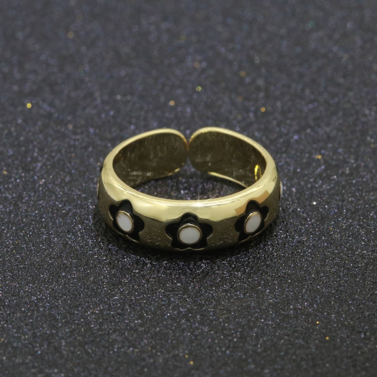 Gold Daisy Enamel Open Adjustable Ring Minimalist Jewelry Stackable Midi Ring S-021 ~ S-030 - DLUXCA