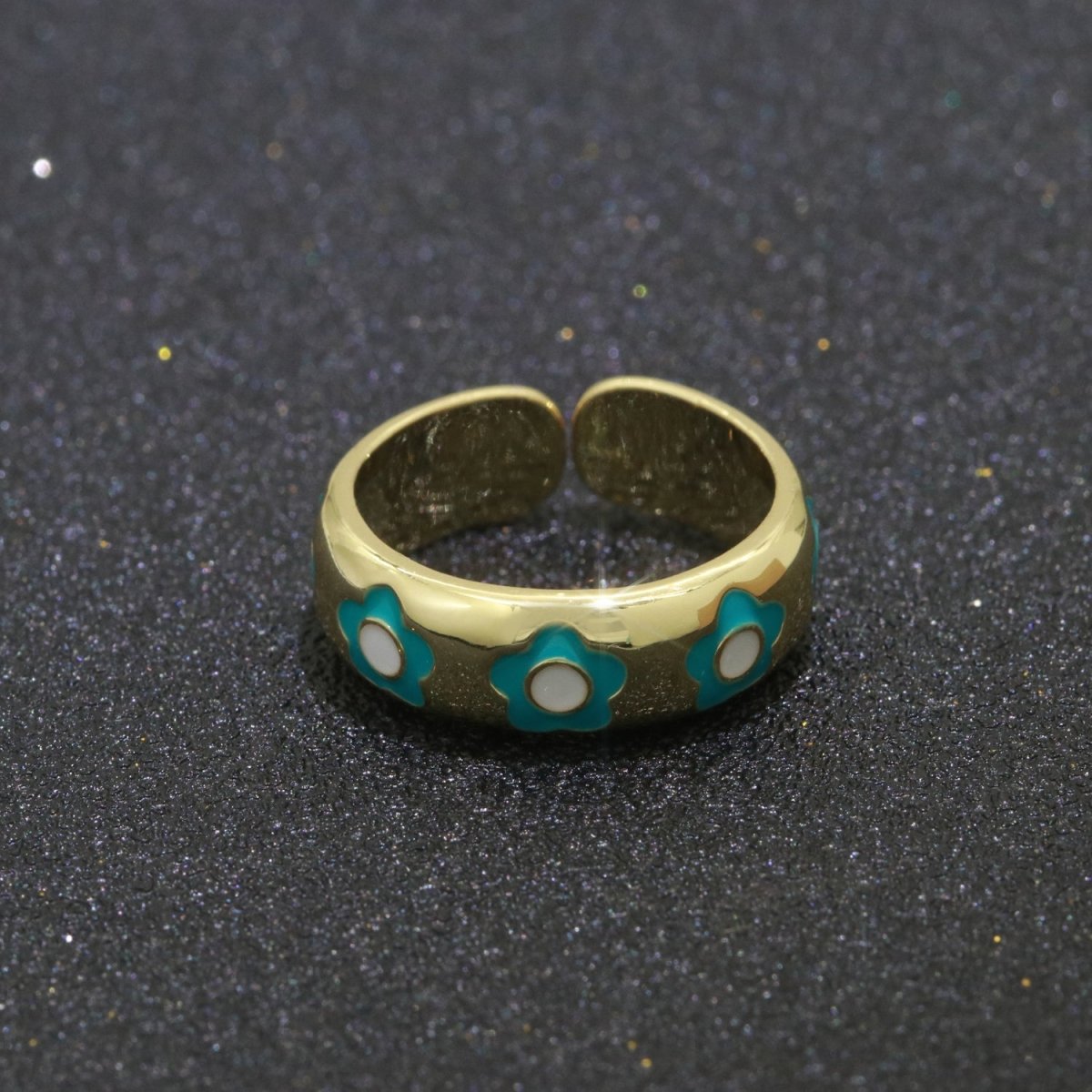 Gold Daisy Enamel Open Adjustable Ring Minimalist Jewelry Stackable Midi Ring S-021 ~ S-030 - DLUXCA