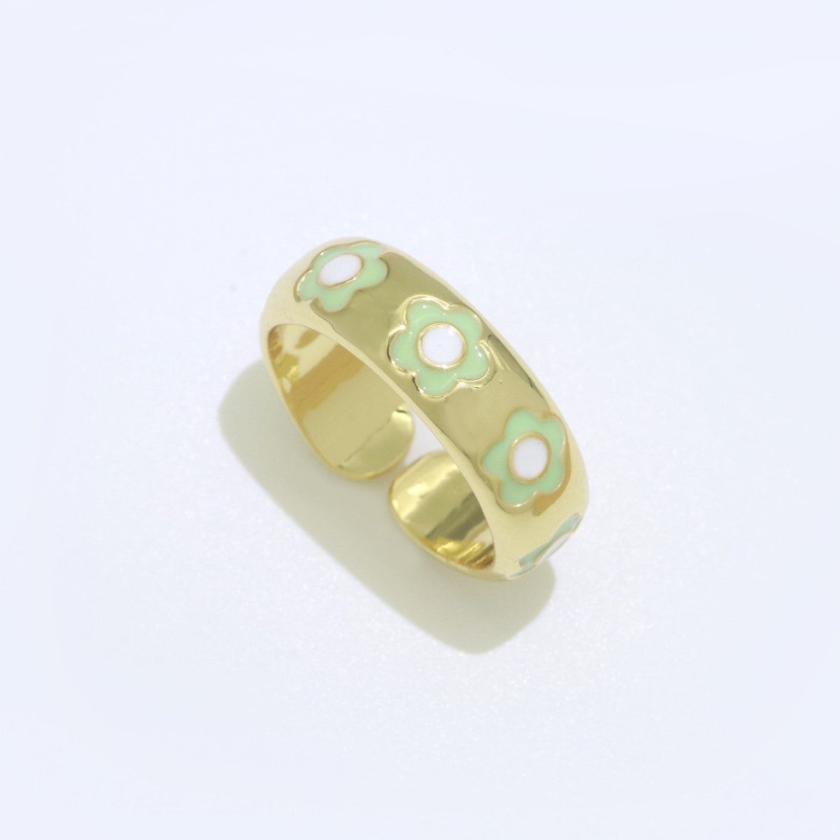 Gold Daisy Enamel Open Adjustable Ring Minimalist Jewelry Stackable Midi Ring S-021 ~ S-030 - DLUXCA