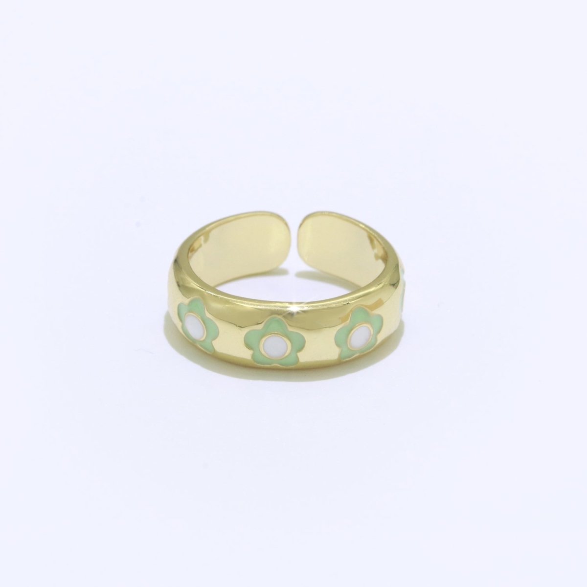 Gold Daisy Enamel Open Adjustable Ring Minimalist Jewelry Stackable Midi Ring S-021 ~ S-030 - DLUXCA