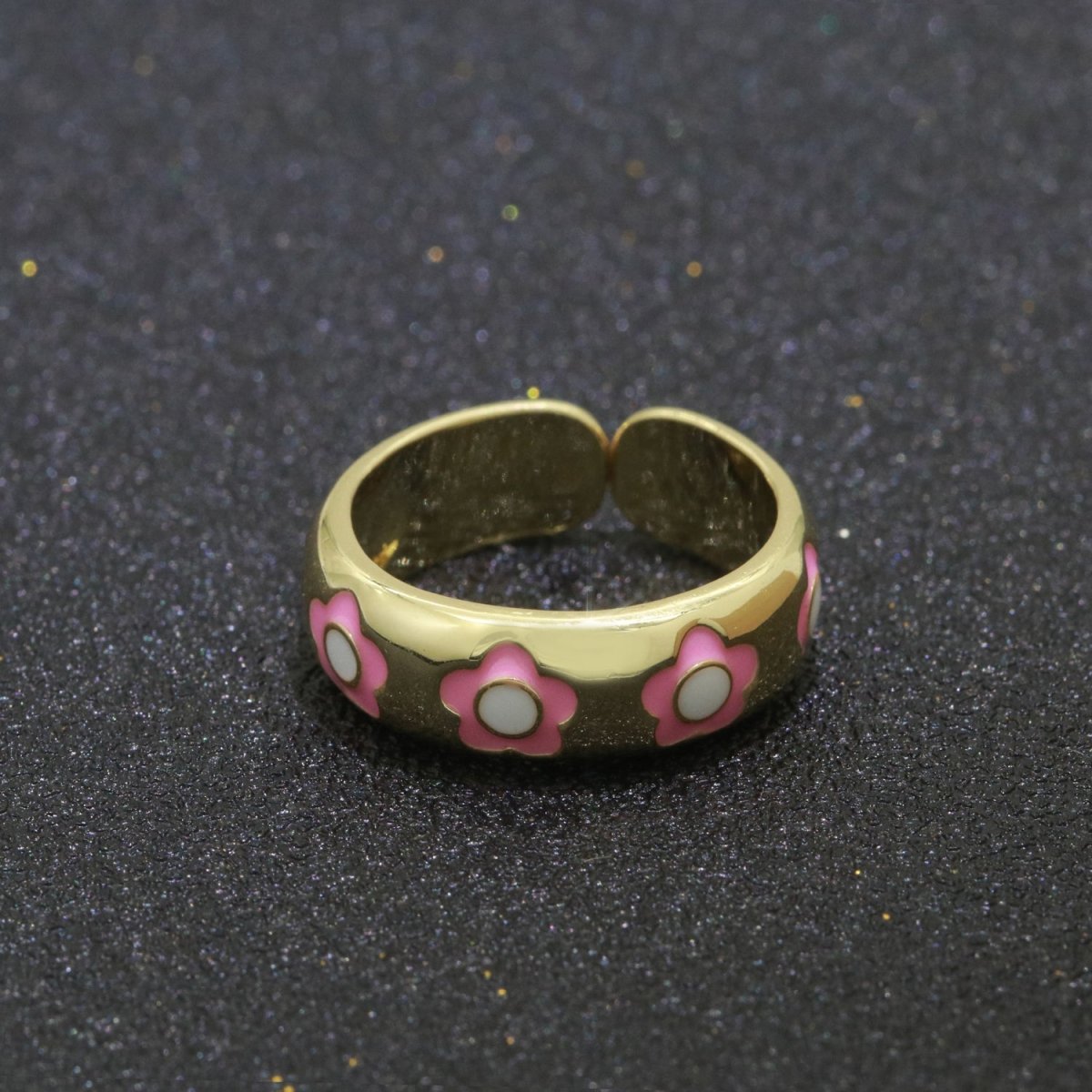 Gold Daisy Enamel Open Adjustable Ring Minimalist Jewelry Stackable Midi Ring S-021 ~ S-030 - DLUXCA