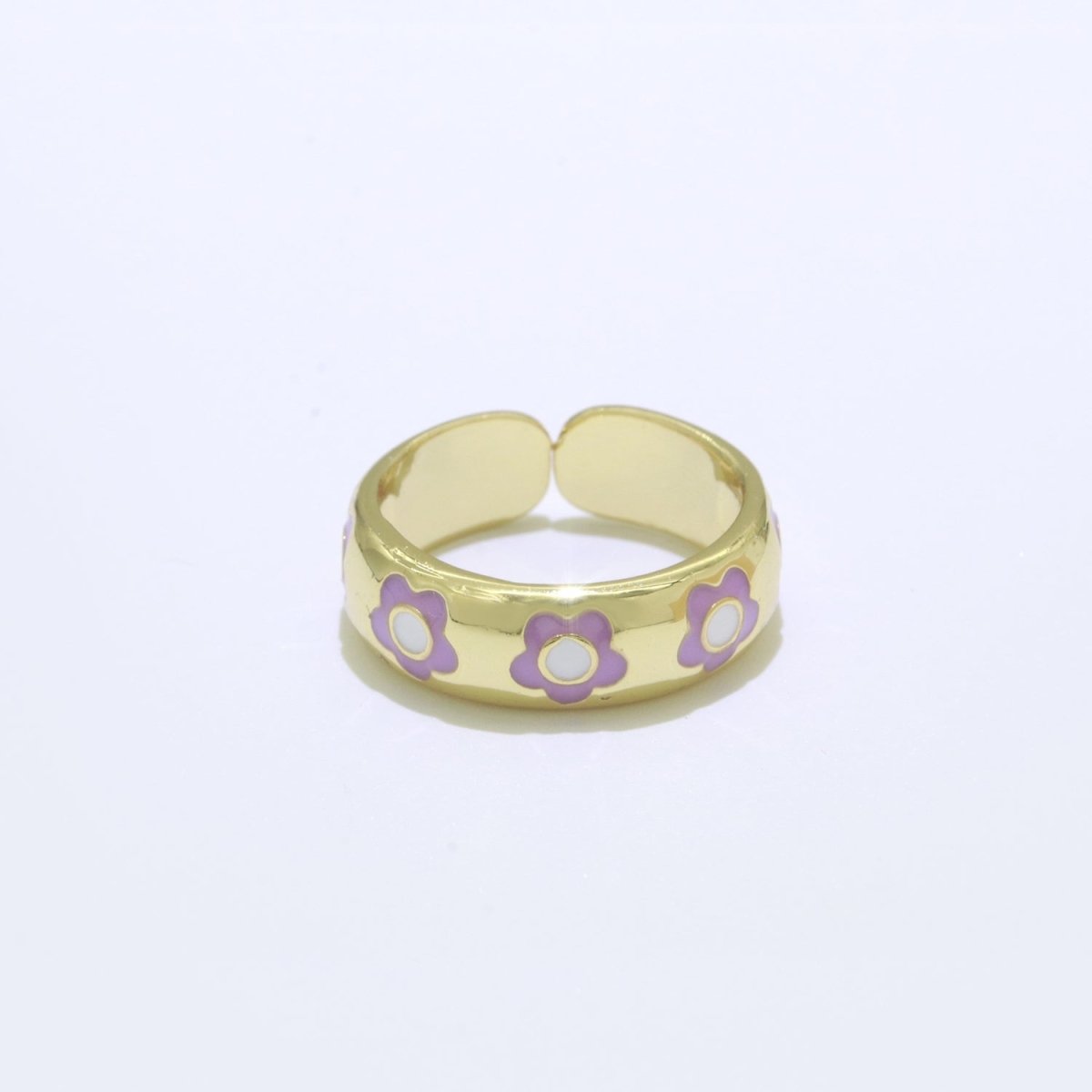 Gold Daisy Enamel Open Adjustable Ring Minimalist Jewelry Stackable Midi Ring S-021 ~ S-030 - DLUXCA