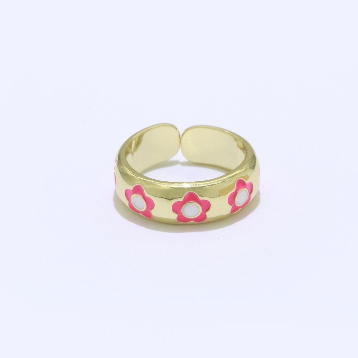 Gold Daisy Enamel Open Adjustable Ring Minimalist Jewelry Stackable Midi Ring S-021 ~ S-030 - DLUXCA