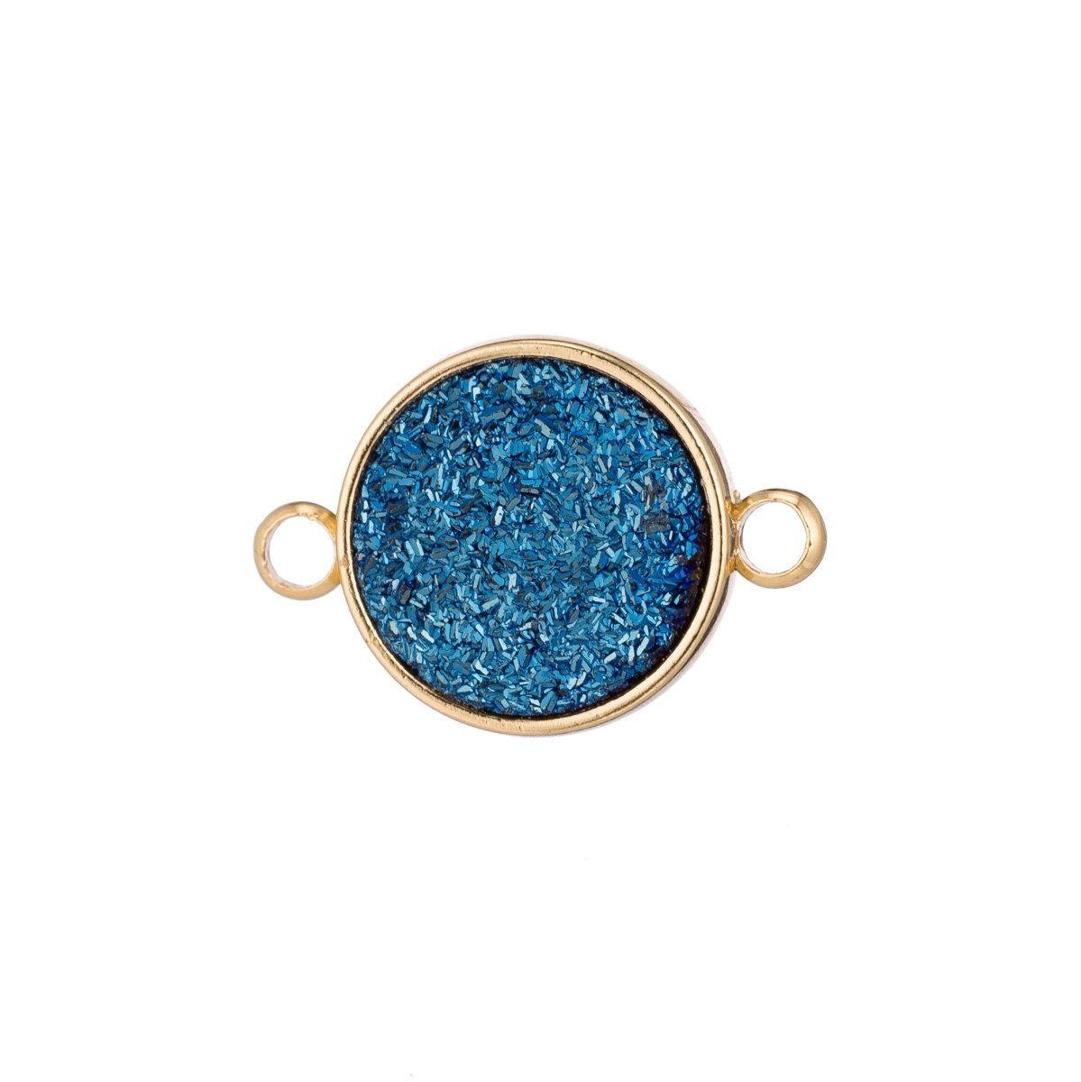 Gold Dark Blue Round Druzy Drusy Druzzy Agate Gemstone DIY Gift Bracelet Charm Bead Connector Double Bail Pendant for Jewelry Making F-399 - DLUXCA