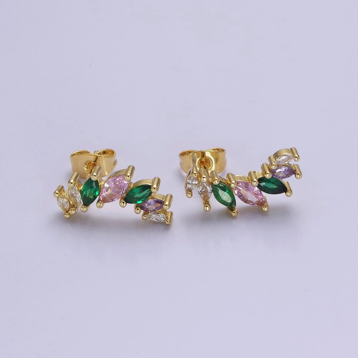 Gold Diamond Marquise Earrings Purple Green CZ Earring V-117 - DLUXCA