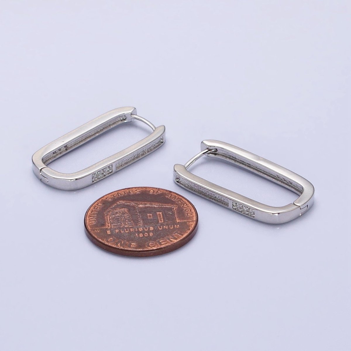 Gold Double Sided Textured Micro Paved Oblong U-Shaped Hoop Earrings in Silver & Gold | AB651 AB886 - DLUXCA