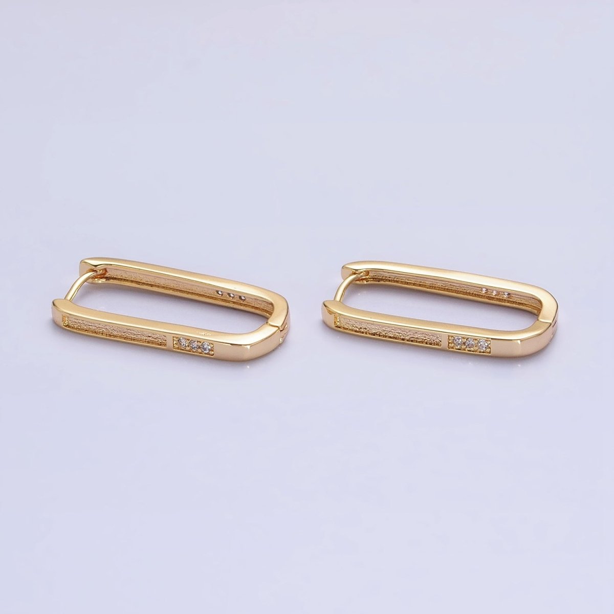 Gold Double Sided Textured Micro Paved Oblong U-Shaped Hoop Earrings in Silver & Gold | AB651 AB886 - DLUXCA