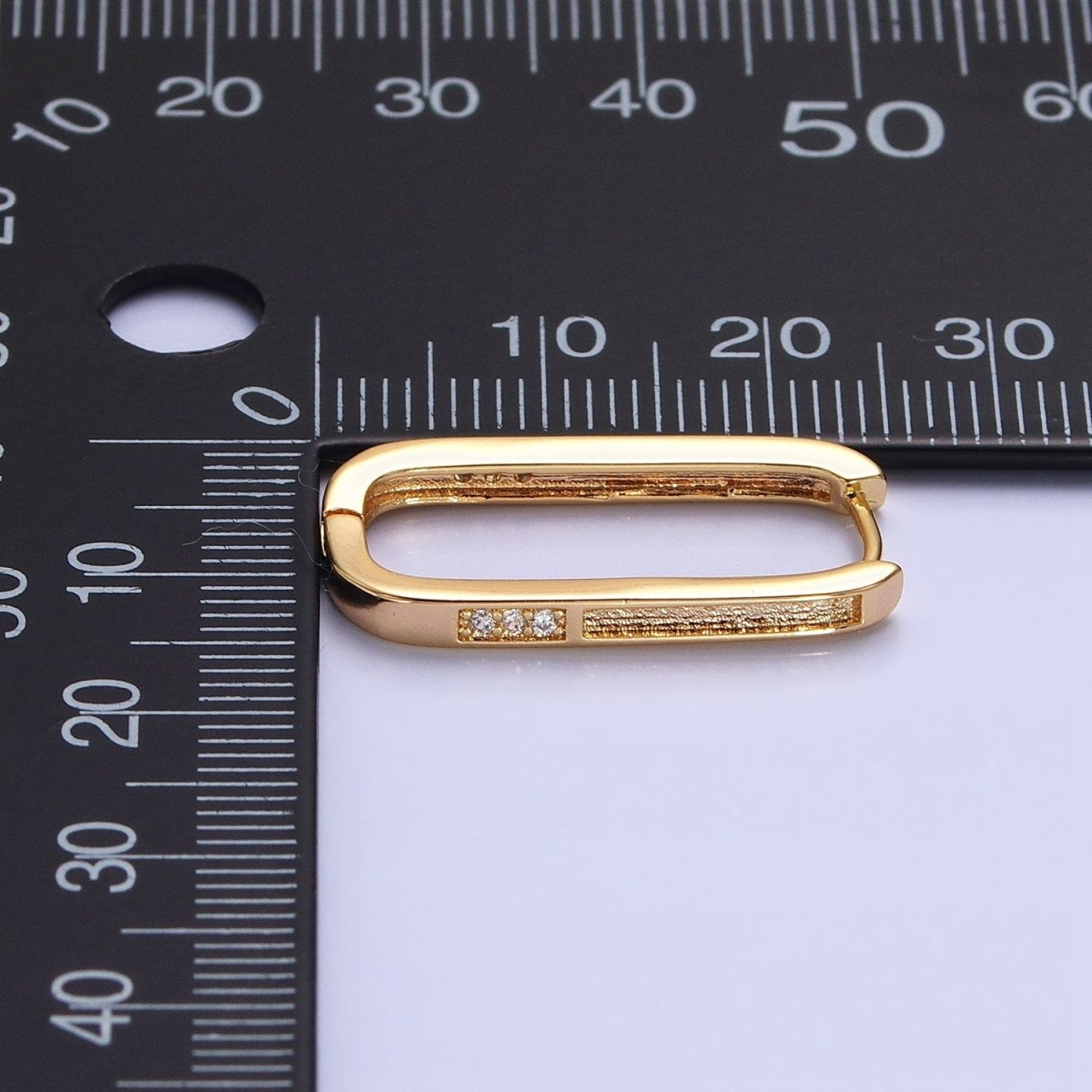 Gold Double Sided Textured Micro Paved Oblong U-Shaped Hoop Earrings in Silver & Gold | AB651 AB886 - DLUXCA