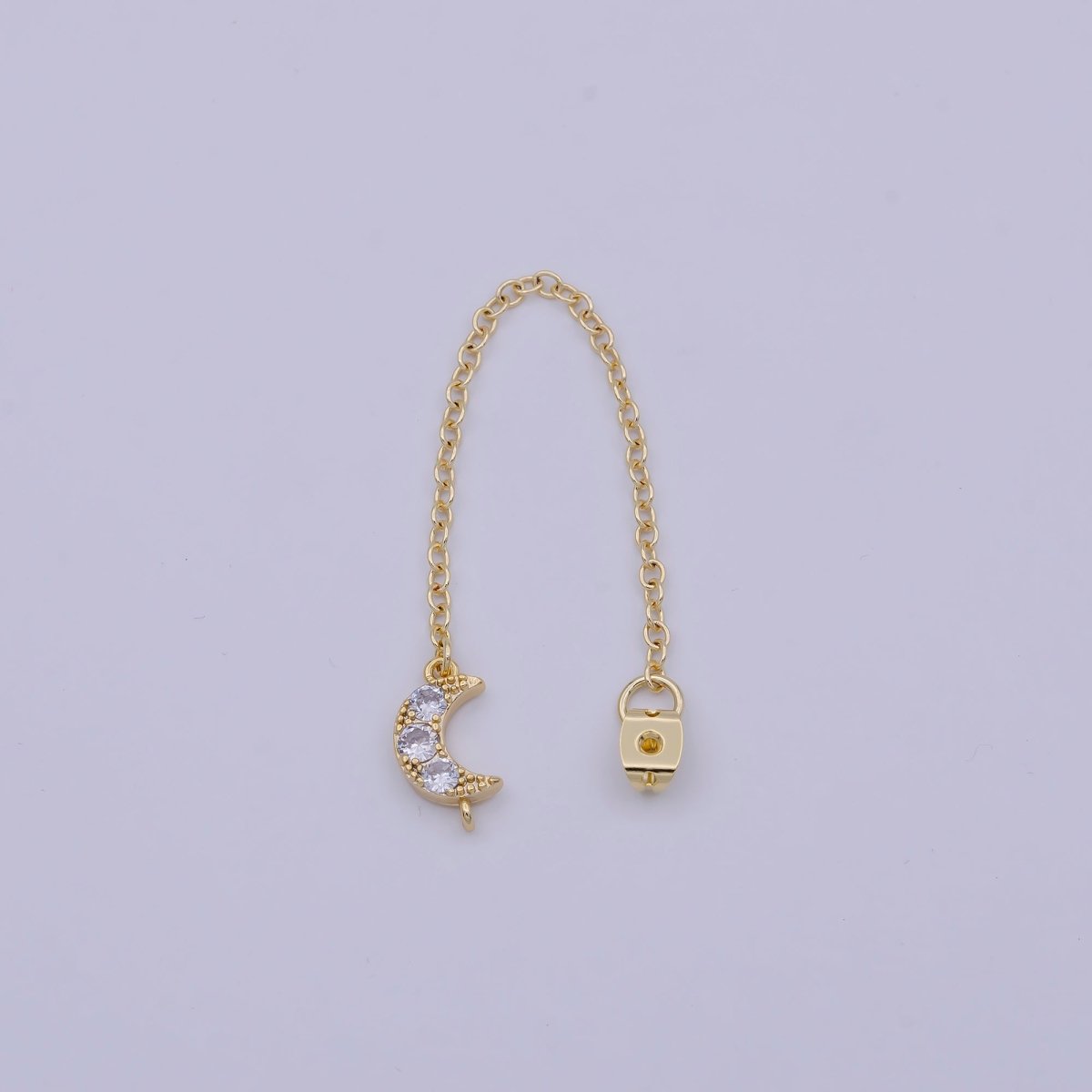 Gold Ear Back Stoppers, Earring Nuts with Long Tassel Chain CZ Moon Earring Component Finding K-136 - DLUXCA