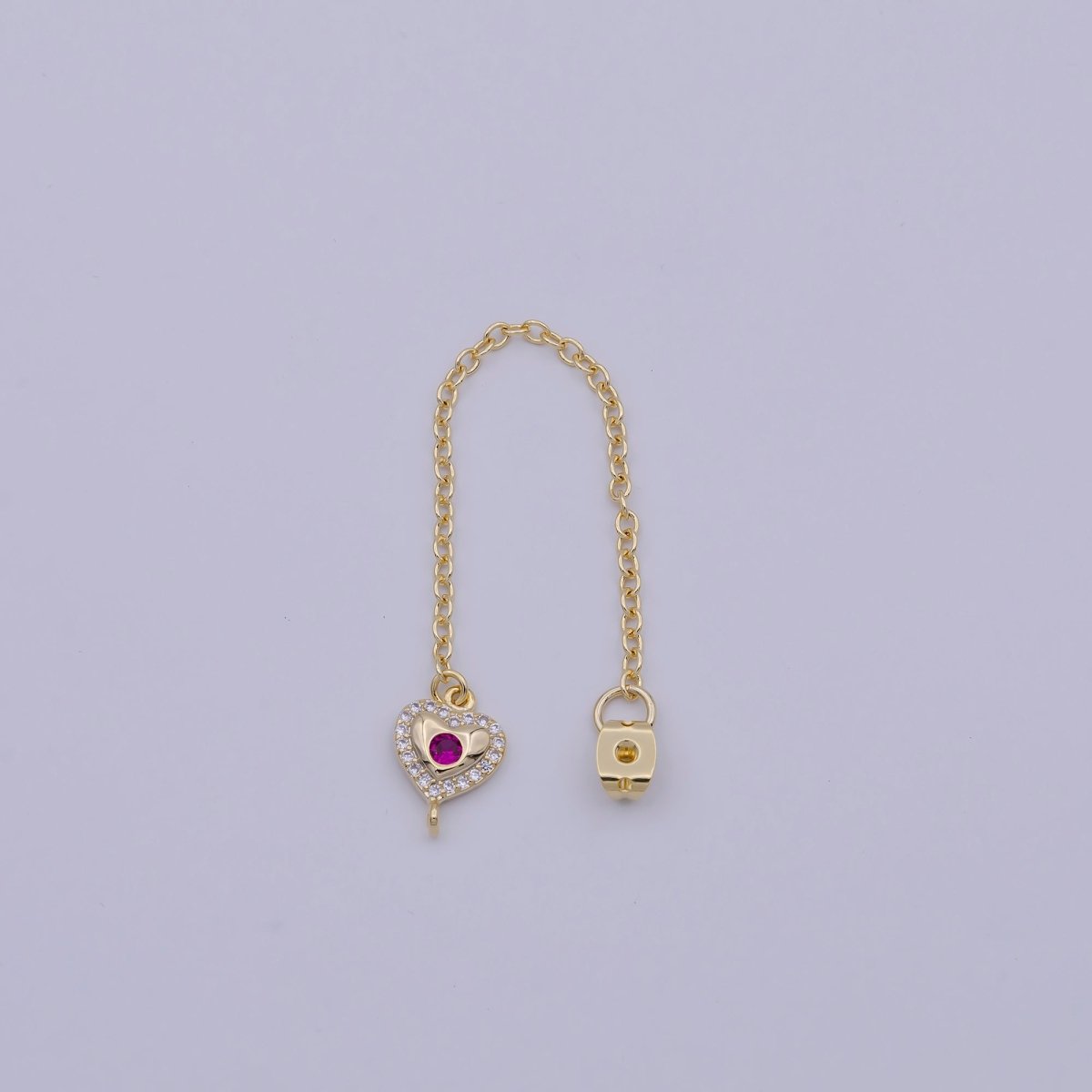 Gold Ear Back Stoppers, Earring Nuts with Long Tassel Chain ink CZ Heart Earring Component Finding K-176 - DLUXCA