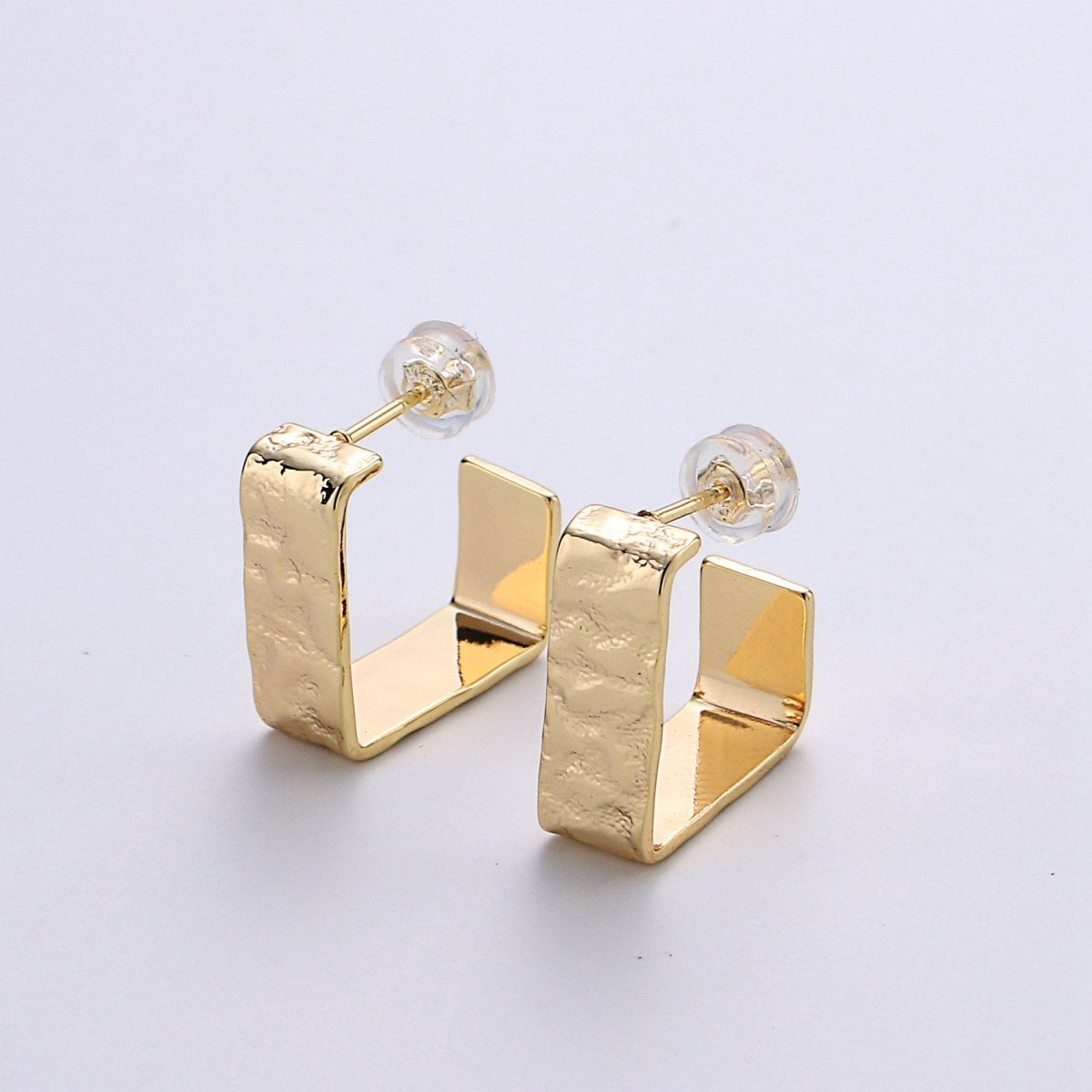 Gold earrings, Gold Square earrings, Hammered 14K gold filled simple everyday earrings Statement Minimalist Jewelry K-577 - DLUXCA