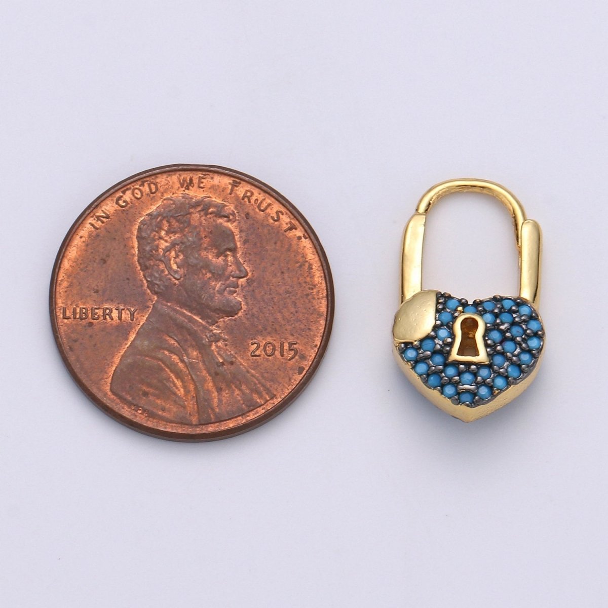 Gold earrings with Cz padlock charm, Heart Lock Charm Gold Mini Hoops Micro Pave Czl Hoops Minimalist and everyday use hoops K-627 - K-632 - DLUXCA