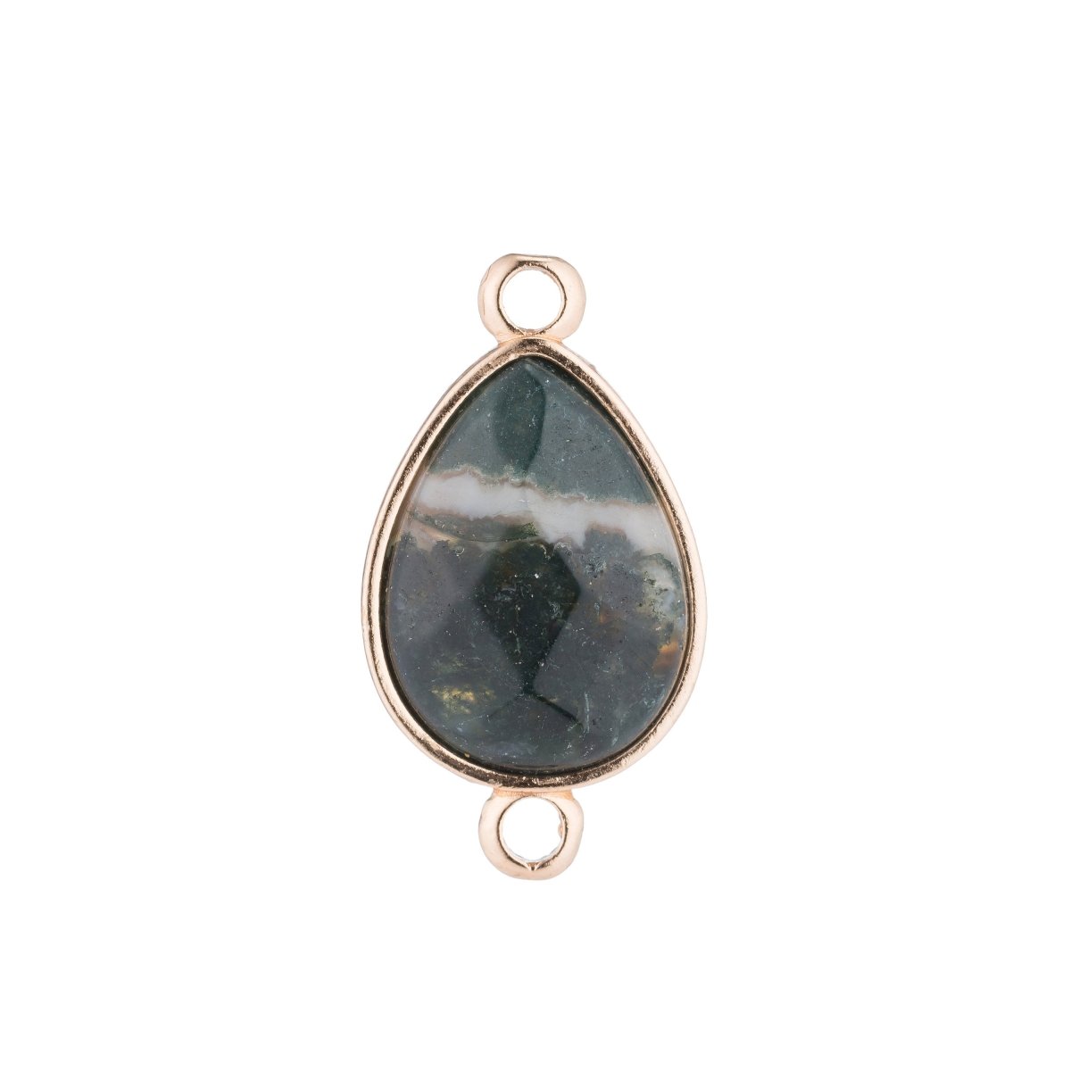 Gold Edge Dark Green Agate Teardrop Pear Stone Glitter Gem Gemstone DIY Bracelet Charm Bead Connector Pendant Finding for Jewelry Making F-274 - DLUXCA