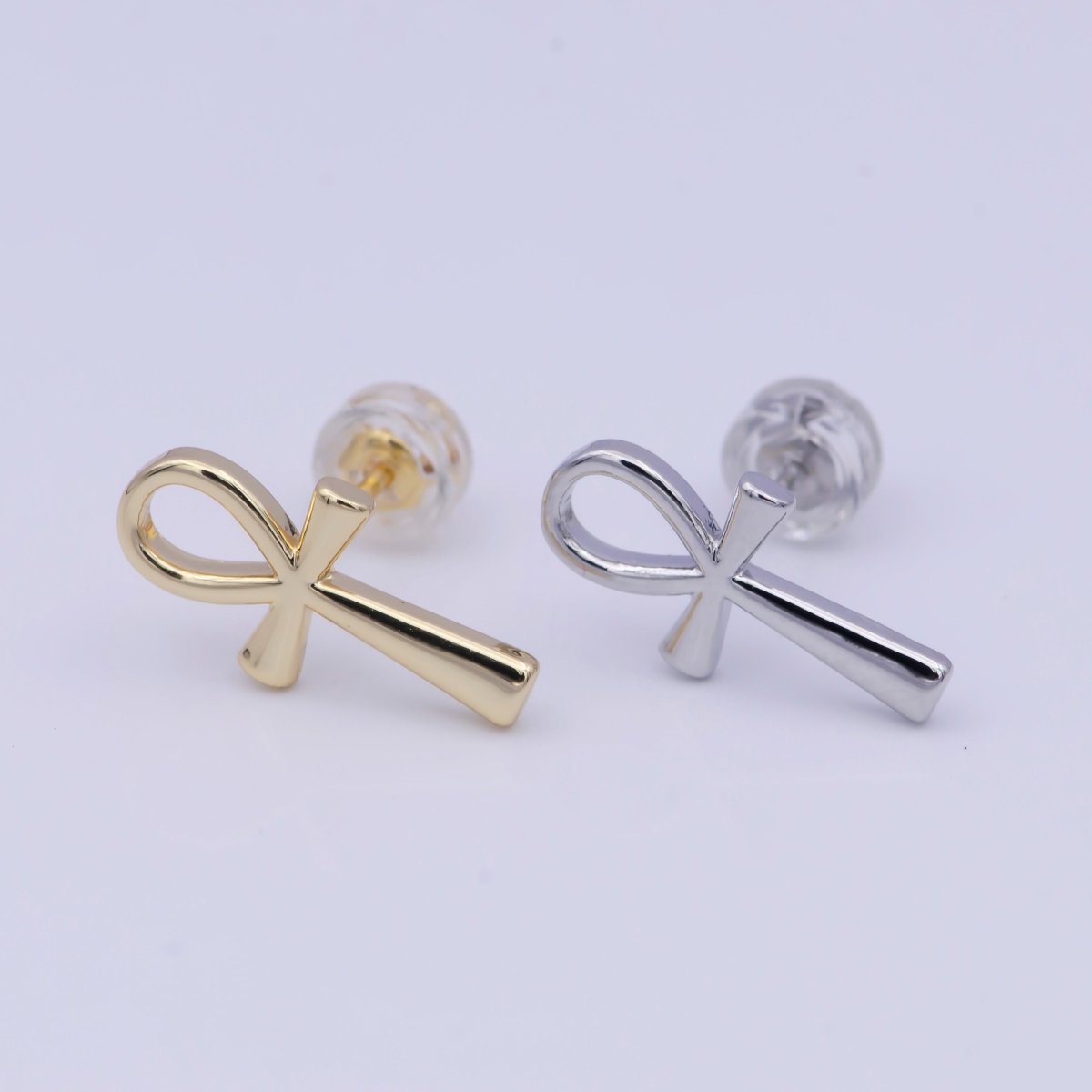 Gold Egyptian Ankh Stud Earrings, Egyptian Symbol, Life , Religious, Egyptian Jewelry, Cartilage Earring X-930 X-931 - DLUXCA