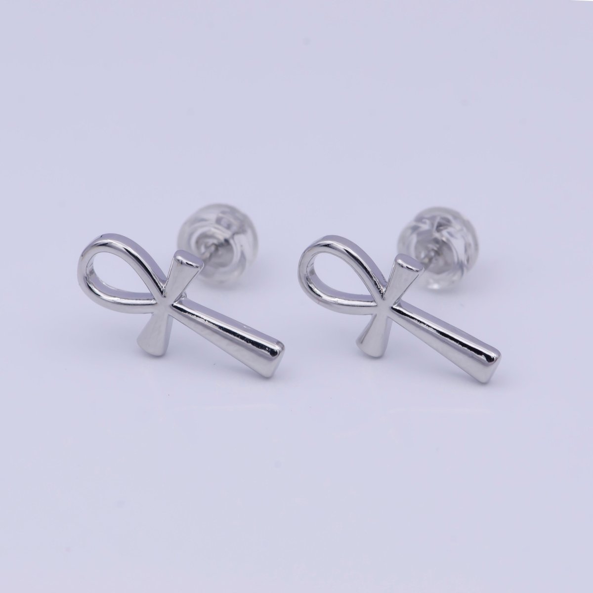 Gold Egyptian Ankh Stud Earrings, Egyptian Symbol, Life , Religious, Egyptian Jewelry, Cartilage Earring X-930 X-931 - DLUXCA