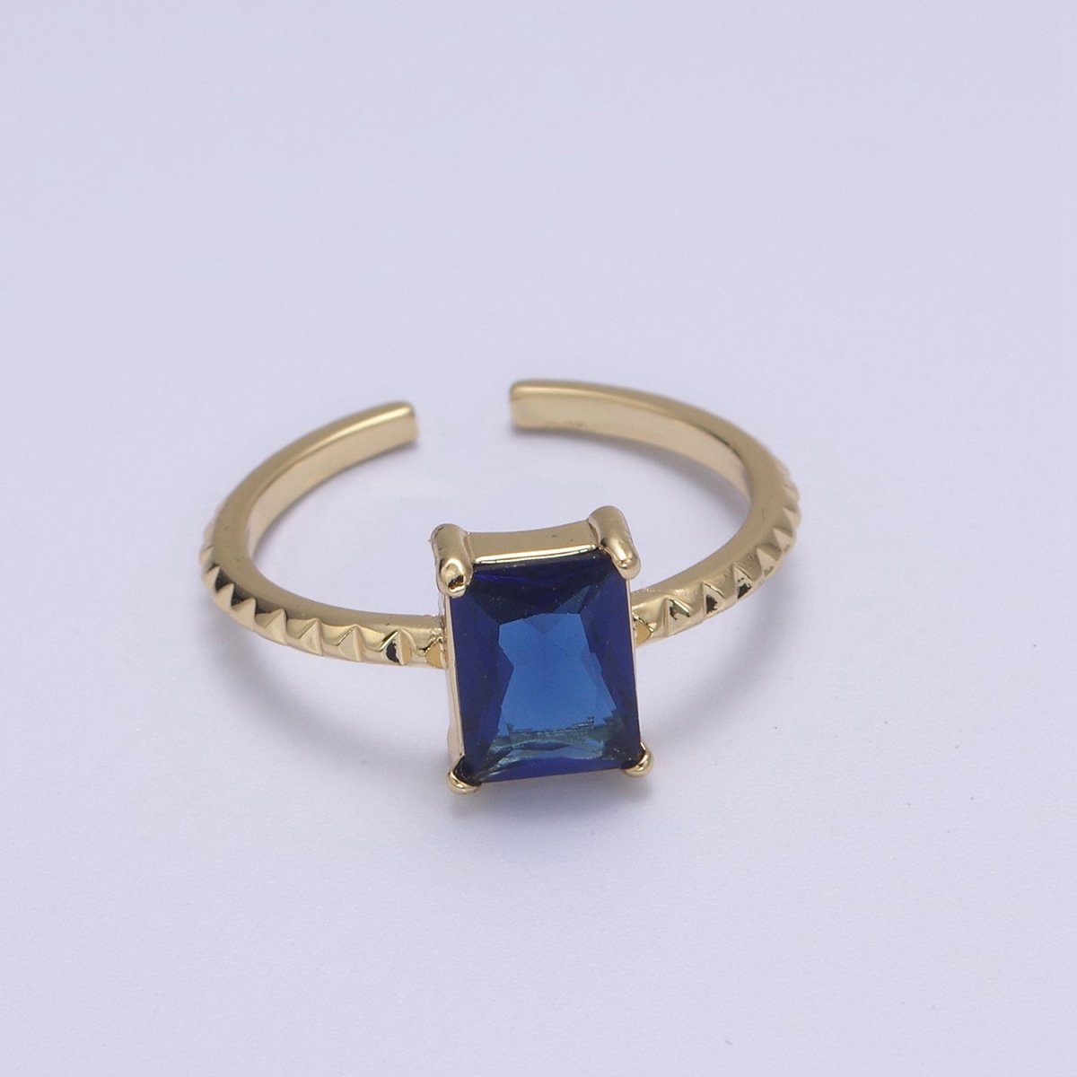 Gold Emerald Cut Blue Pink Green Clear Aqua CZ Dainty Cocktail Ring Open Adjustable U-239~U-243 - DLUXCA