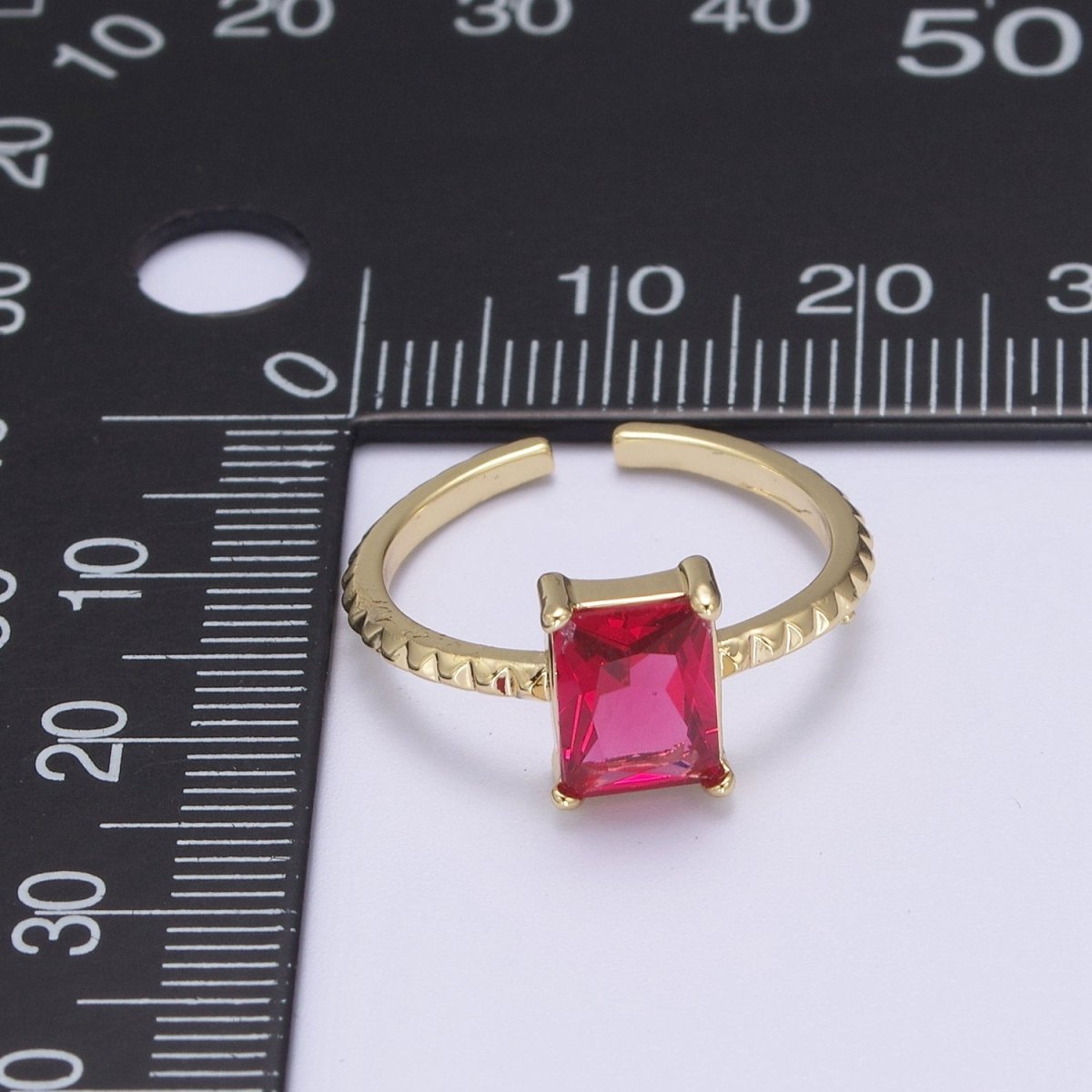 Gold Emerald Cut Blue Pink Green Clear Aqua CZ Dainty Cocktail Ring Open Adjustable U-239~U-243 - DLUXCA