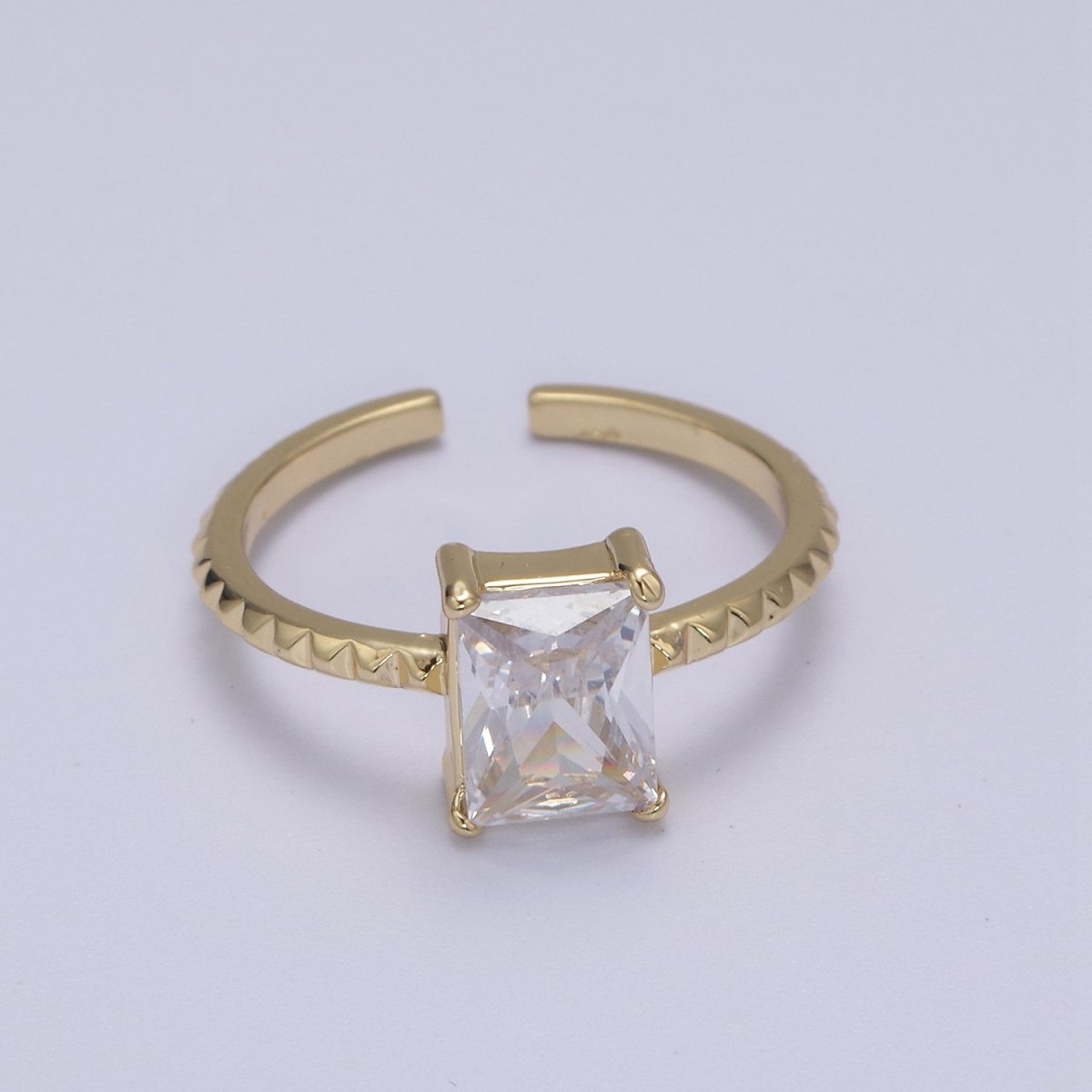 Gold Emerald Cut Blue Pink Green Clear Aqua CZ Dainty Cocktail Ring Open Adjustable U-239~U-243 - DLUXCA