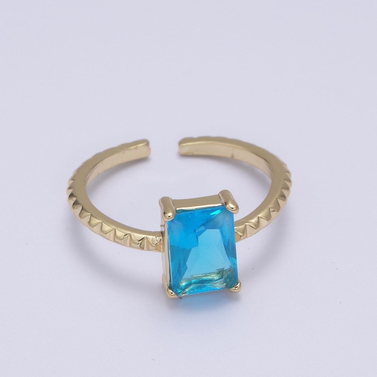 Gold Emerald Cut Blue Pink Green Clear Aqua CZ Dainty Cocktail Ring Open Adjustable U-239~U-243 - DLUXCA