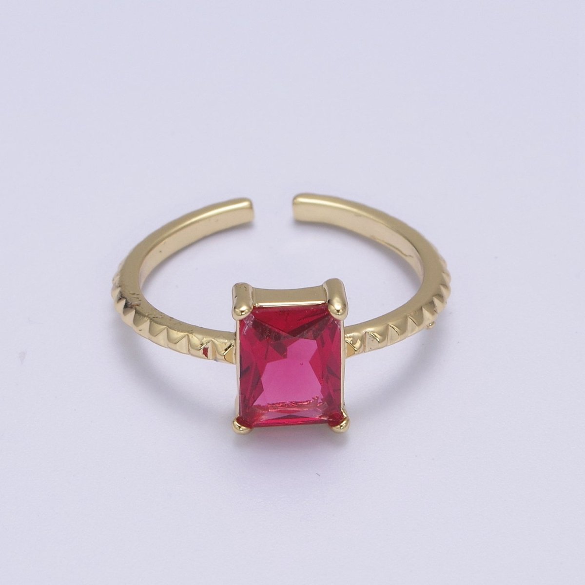 Gold Emerald Cut Blue Pink Green Clear Aqua CZ Dainty Cocktail Ring Open Adjustable U-239~U-243 - DLUXCA