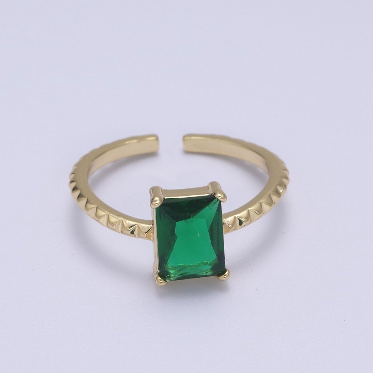 Gold Emerald Cut Blue Pink Green Clear Aqua CZ Dainty Cocktail Ring Open Adjustable U-239~U-243 - DLUXCA