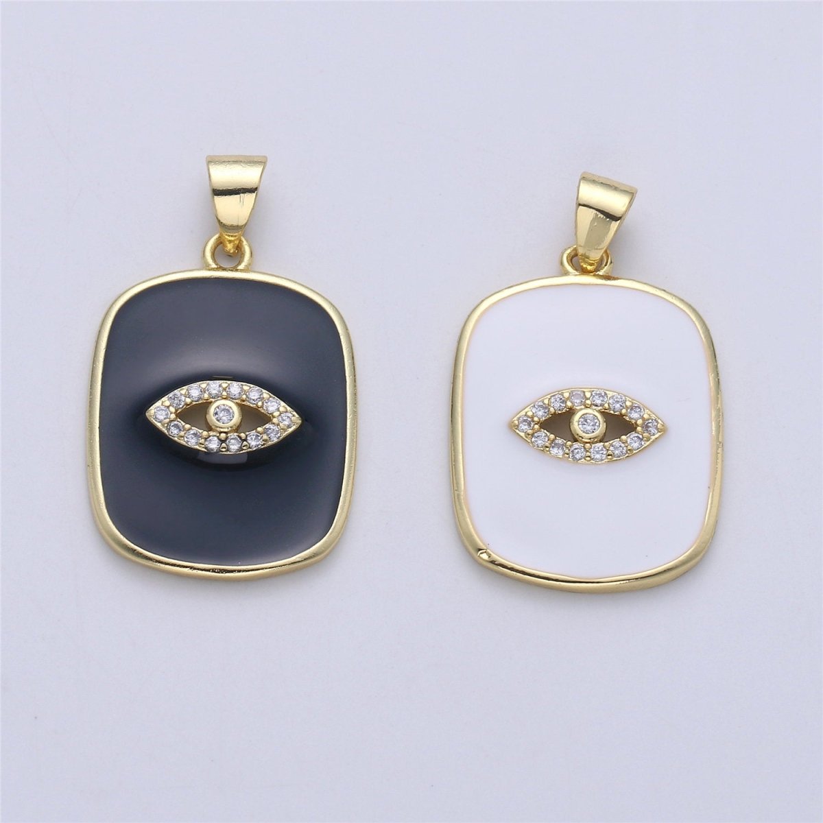 Gold Enamel Evil Eye Charm Tag Pendant, Black White Eye of Ra charm, Enamel Jewelry for Necklace Component I-452 I-453 - DLUXCA