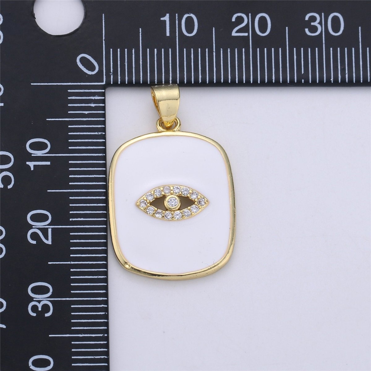 Gold Enamel Evil Eye Charm Tag Pendant, Black White Eye of Ra charm, Enamel Jewelry for Necklace Component I-452 I-453 - DLUXCA