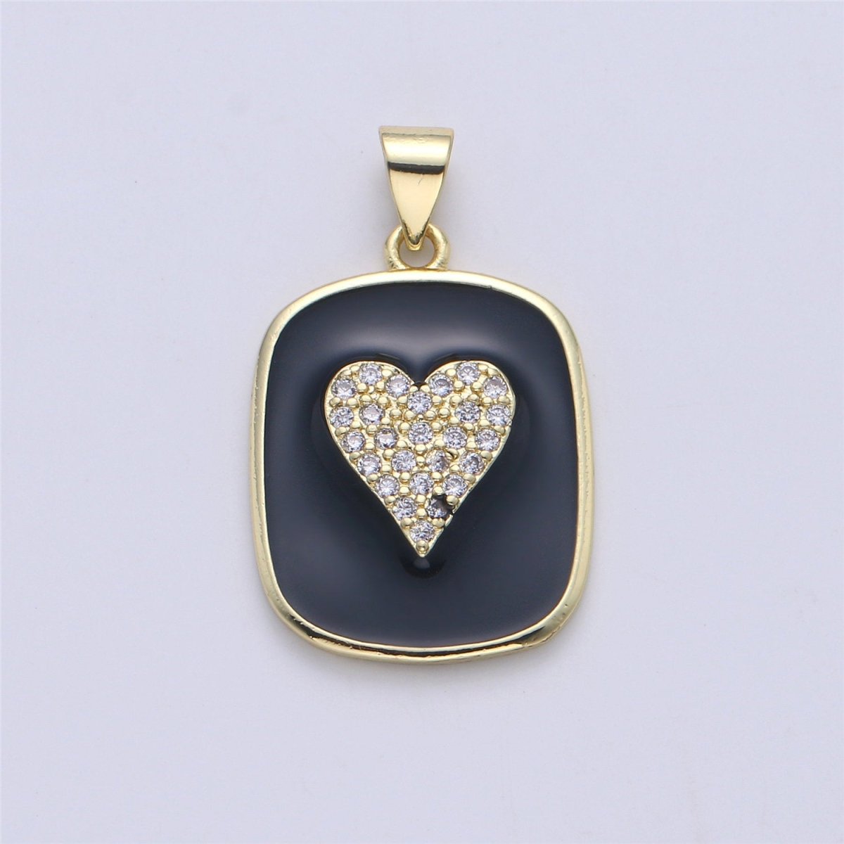 Gold Enamel Heart Charm Military Tag Pendant, Black White Love charm, Enamel Jewelry for Necklace Component I-448 I-449 - DLUXCA