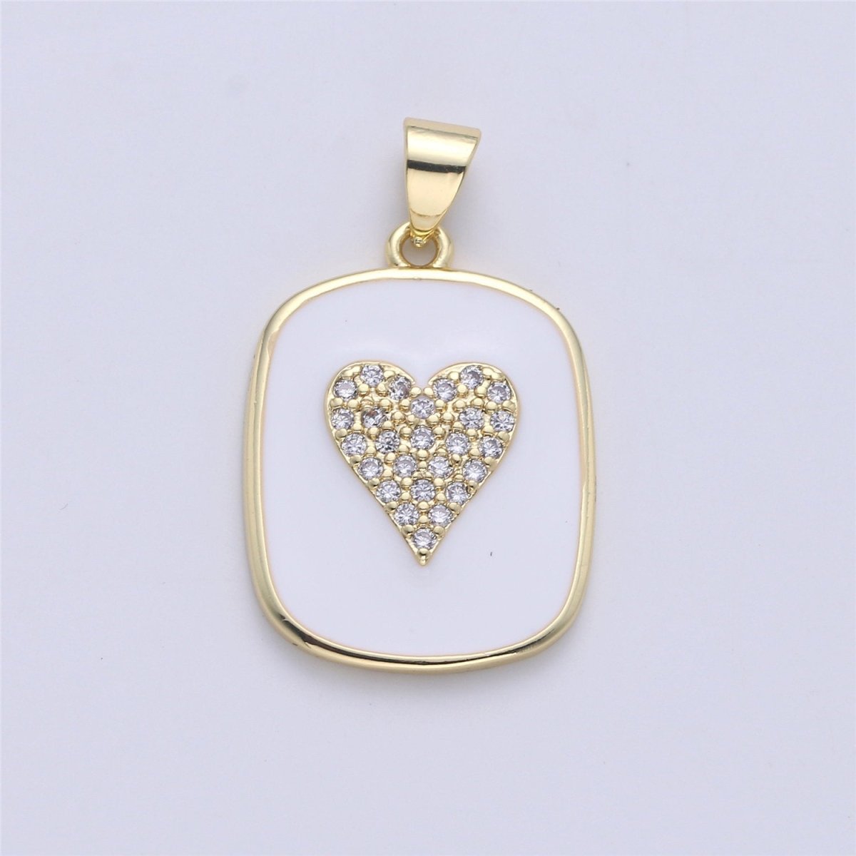 Gold Enamel Heart Charm Military Tag Pendant, Black White Love charm, Enamel Jewelry for Necklace Component I-448 I-449 - DLUXCA