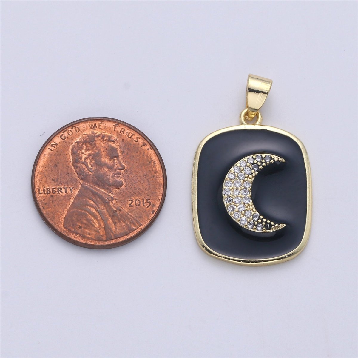 Gold Enamel Moon Charm Military Tag Pendant, Black White Celestial Charm, Enamel Jewelry for Necklace Component I-450 I-451 - DLUXCA