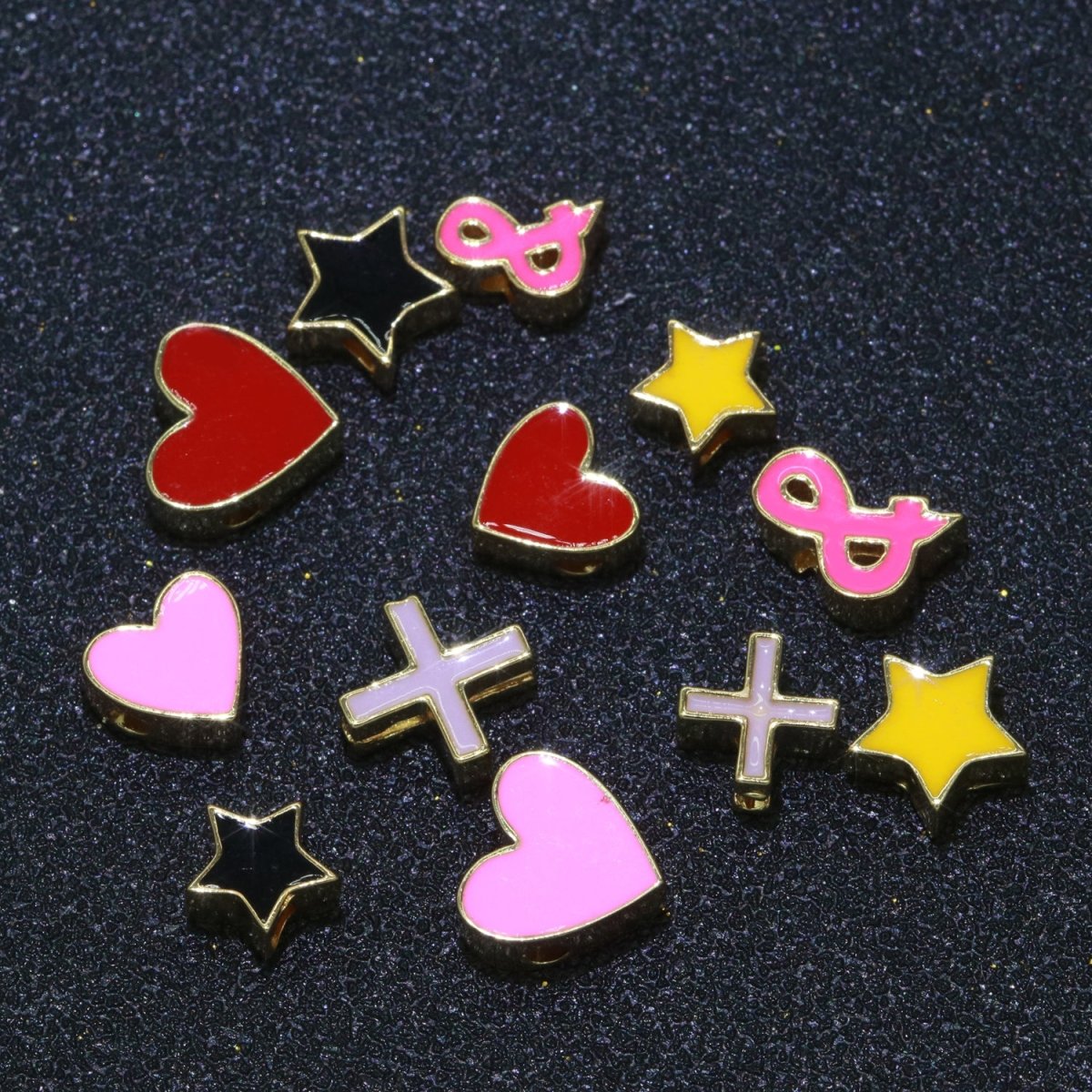 Gold Enamel Spacer Beads, Symbol Beads, Ampersand Beads Heart Star Pink Red Enamel Beads for Bracelet Necklace Component 8mm,10mm B-516 to B-527 - DLUXCA