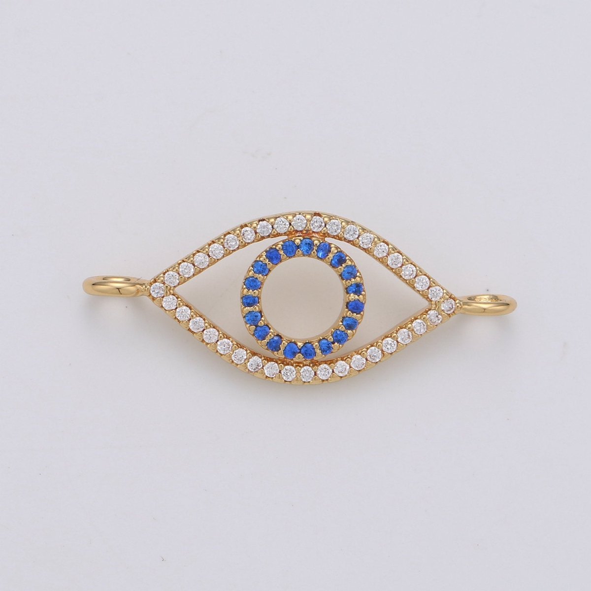 Gold Evil Eye, Amulet Charm, Good Luck, Health, Wish, Protection, Cubic Zirconia Bracelet Charm Finding Connector for Jewelry Making F-403 - DLUXCA