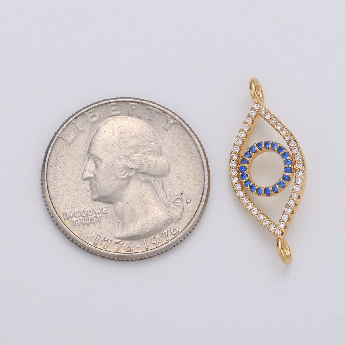 Gold Evil Eye, Amulet Charm, Good Luck, Health, Wish, Protection, Cubic Zirconia Bracelet Charm Finding Connector for Jewelry Making F-403 - DLUXCA