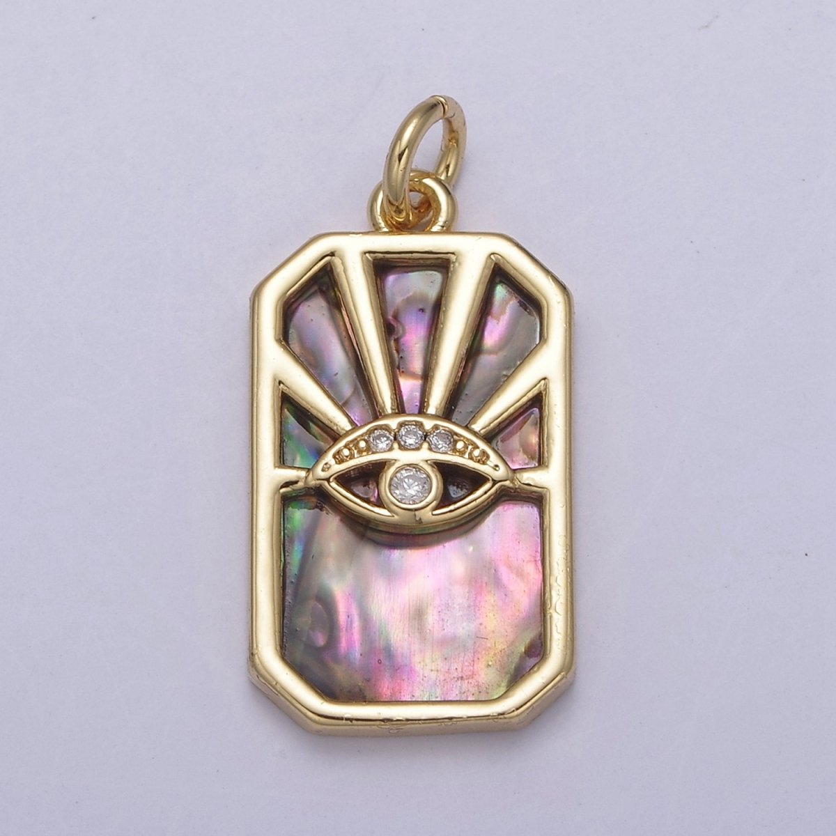 Gold Evil Eye Charm Necklace, Tiger Eye, Abalone, Pearl Evil Eye Charm Necklace, Rectangle Evil Eye Charm, Evil Eye Tag, Square Evil Eye Charm, Eye of Ra N-774 - N-776 - DLUXCA