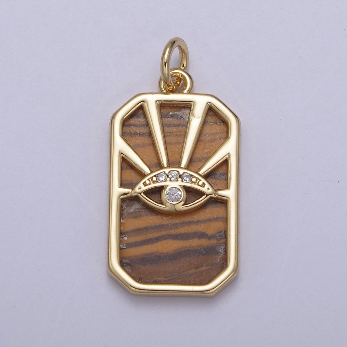 Gold Evil Eye Charm Necklace, Tiger Eye, Abalone, Pearl Evil Eye Charm Necklace, Rectangle Evil Eye Charm, Evil Eye Tag, Square Evil Eye Charm, Eye of Ra N-774 - N-776 - DLUXCA