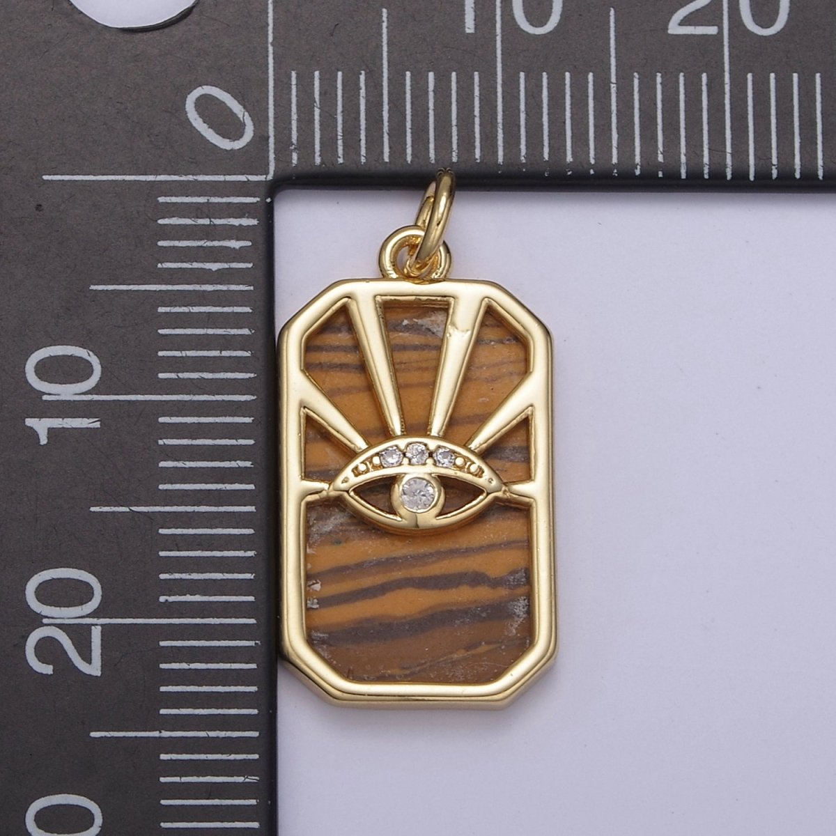 Gold Evil Eye Charm Necklace, Tiger Eye, Abalone, Pearl Evil Eye Charm Necklace, Rectangle Evil Eye Charm, Evil Eye Tag, Square Evil Eye Charm, Eye of Ra N-774 - N-776 - DLUXCA